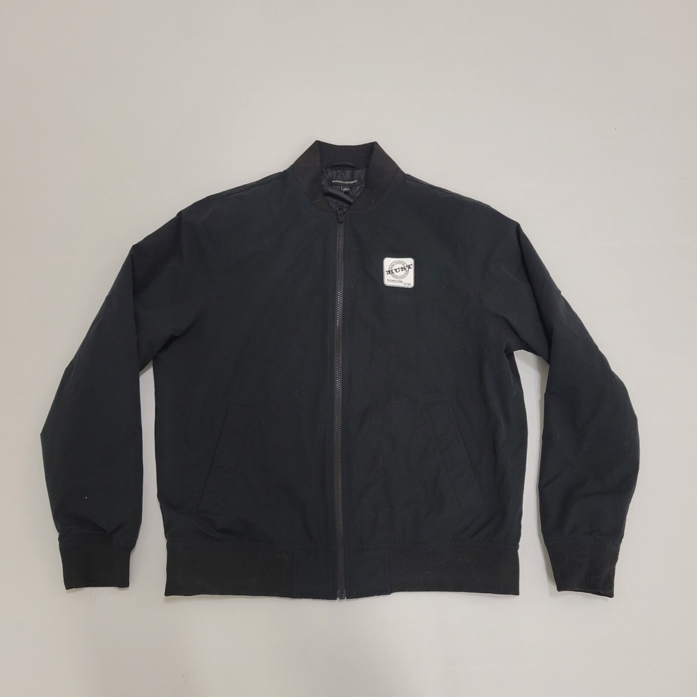 Vintage Banana Republic Bomber Jacket Mens, M Medium, Black Nylon, Full Zip Logo